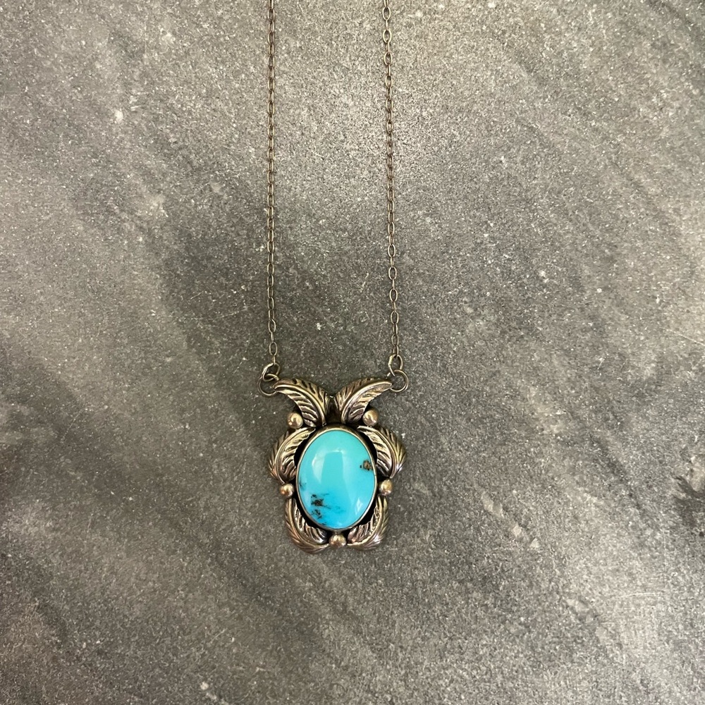 Vintage Turquoise Sterling Lavaliere Necklace